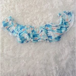 Hollister swim tie dye blue orange ruffle off shoulder bandeau bikini top